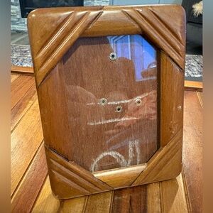 Vintage English Walnut Geometric Art Deco Carved Wooden Picture Frame